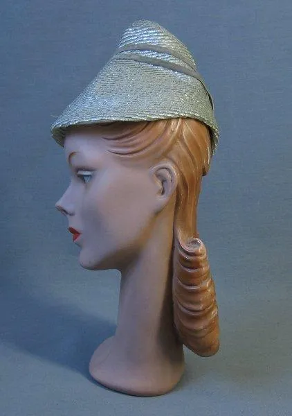 30s Whimsy Hat 40s Vintage Silver Conical Assymetrical Women's Hat VFG