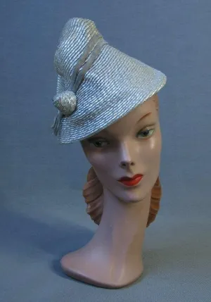 30s Whimsy Hat 40s Vintage Silver Conical Assymetrical Women's Hat VFG