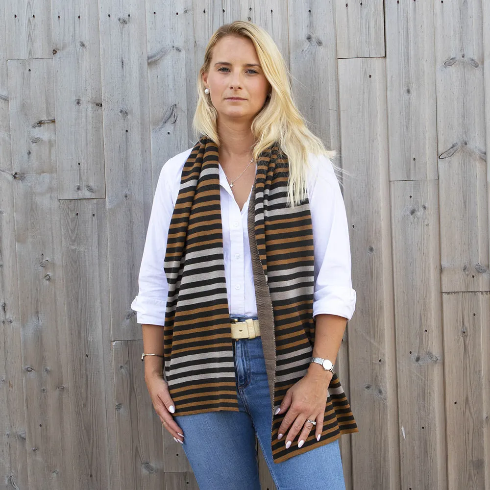 Cashmere & Wool Classic Striped Scarf - Mocha