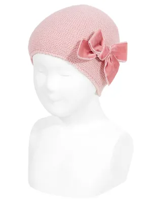 Condor dusky pink velvet bow pull on hat