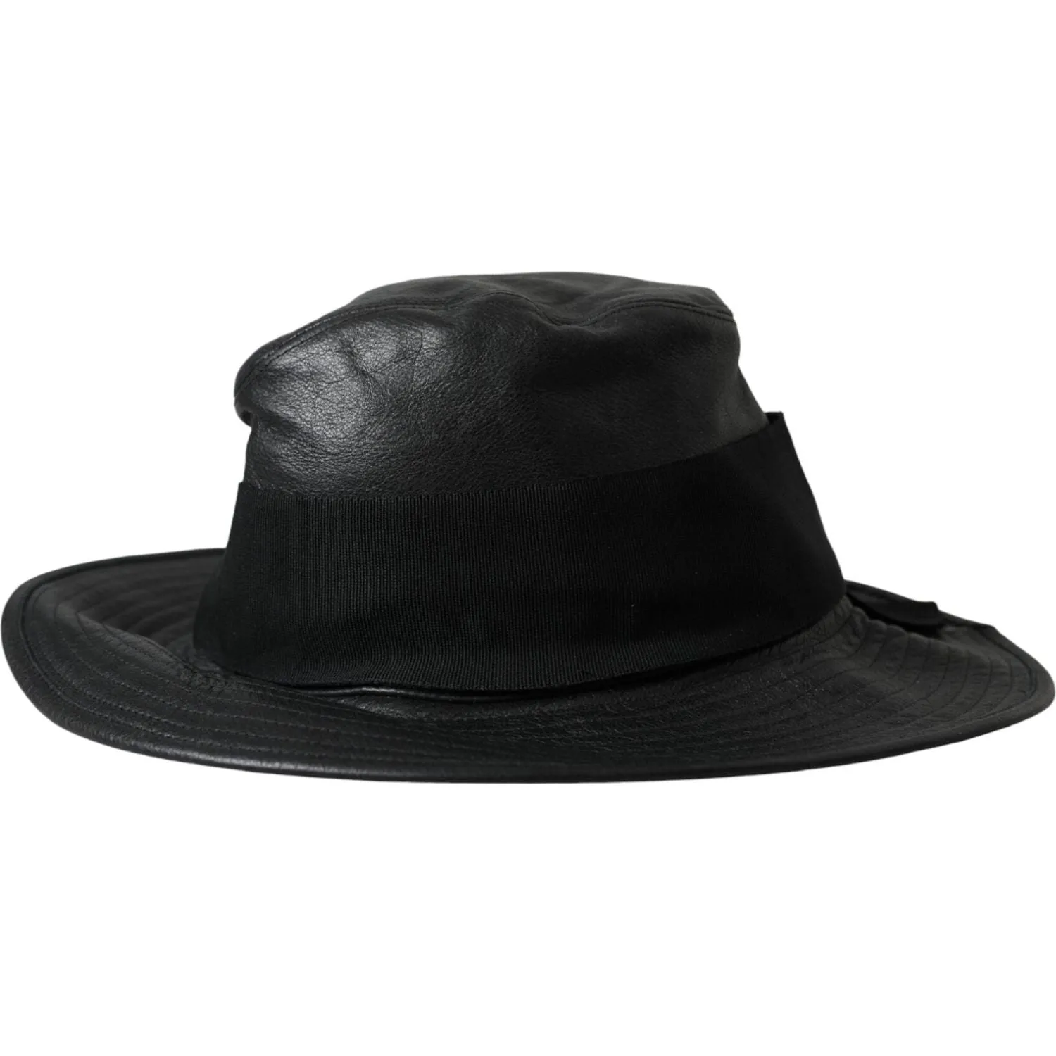 Dolce & Gabbana Black Leather DG Coin Crystal Wide Brim Hat