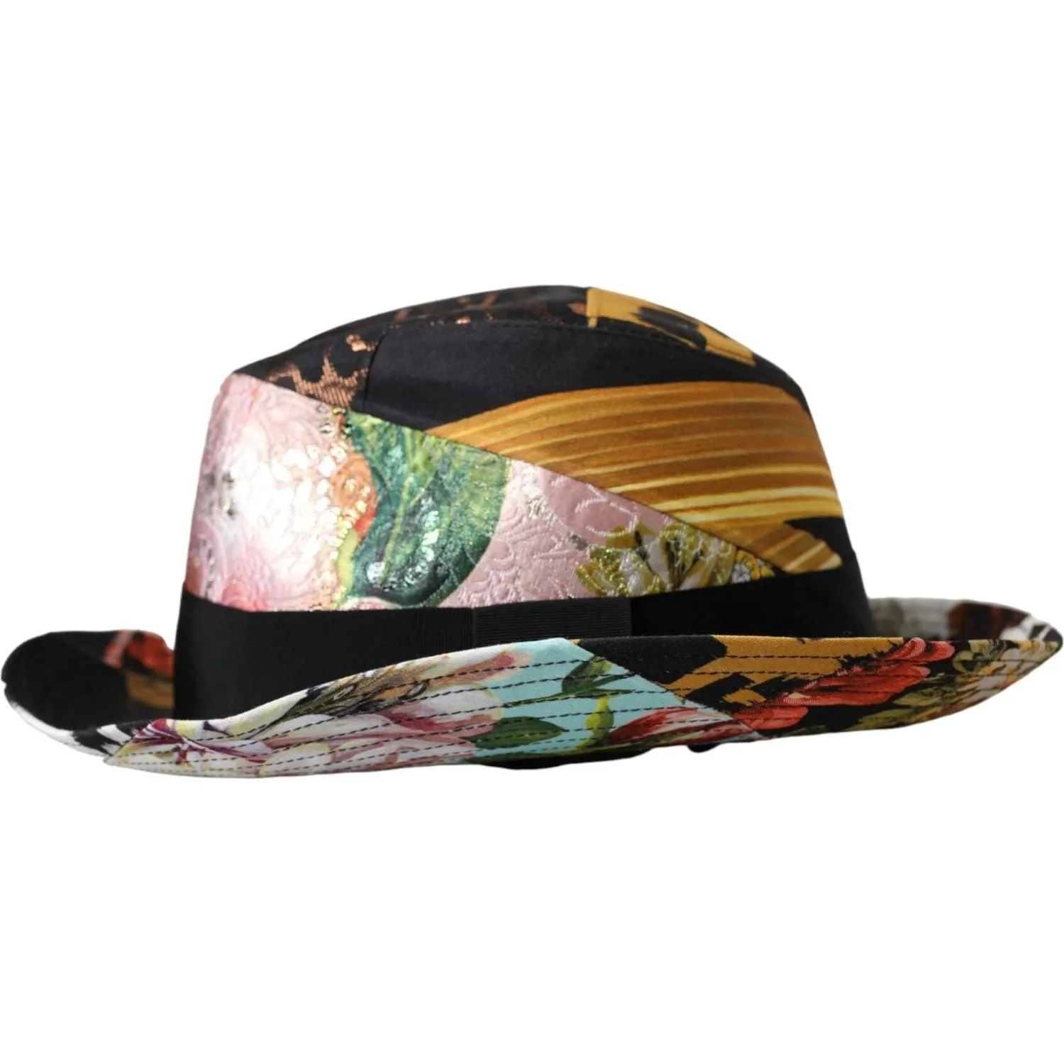 Dolce & Gabbana Multicolor Patchwork Women Fedora Wide Brim Hat