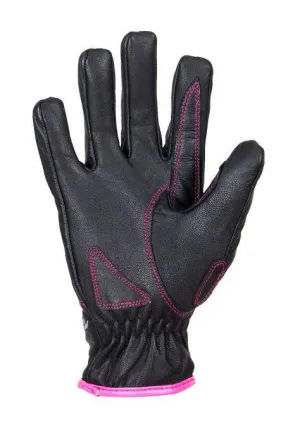 Embroidered Pink Heart Graphic Naked Leather Gloves, GLZ106-EBL1-PINK-DL