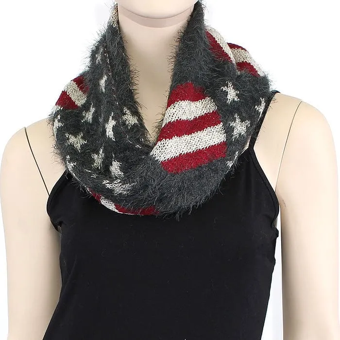 FN20111 Fuzzy American Flag Infinity Scarf