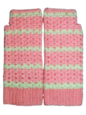 Graminarts Handmade Long Crochet Fingerless Gloves Baby Pink And White Design