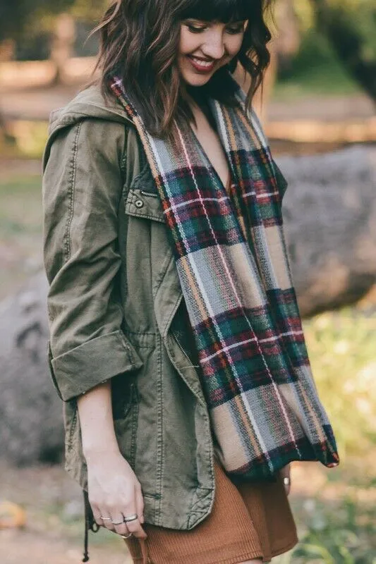 Khaki Classic Flannel Frayed Edge Infinity Scarf