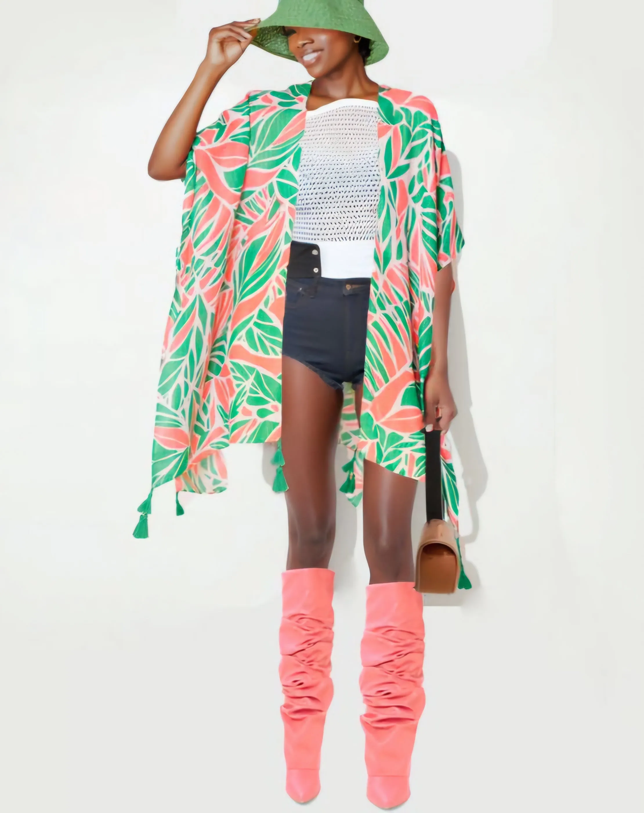 Kimono Lurex Tropical Pink Orange and Green