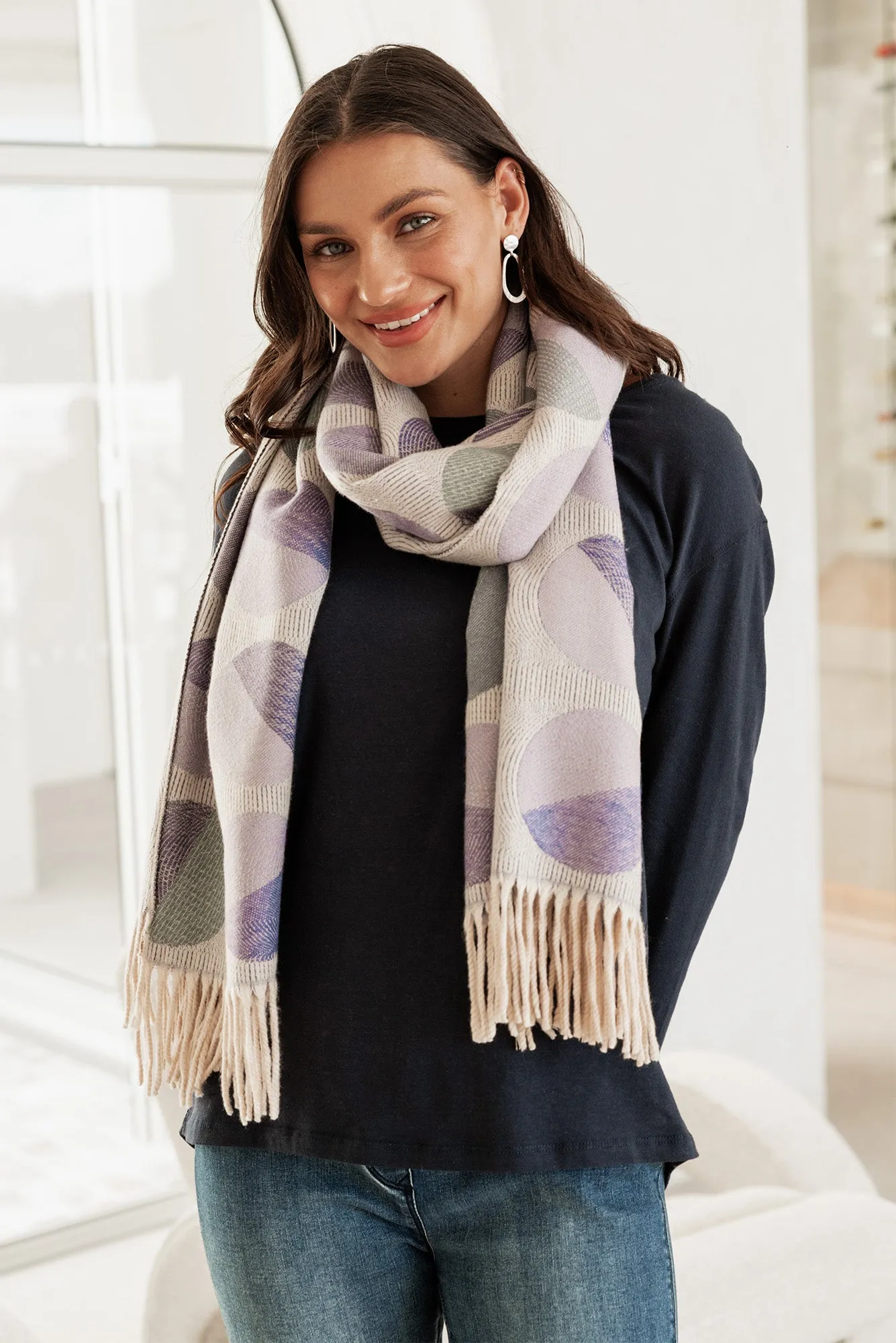 Kindra Indigo Geo Tassel Scarf