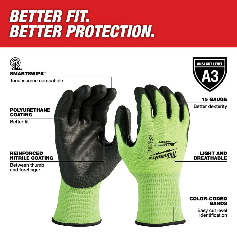 Milwaukee 48-73-8932 High Visibility Cut Level 3 Polyurethane Dipped Safety Gloves - Large