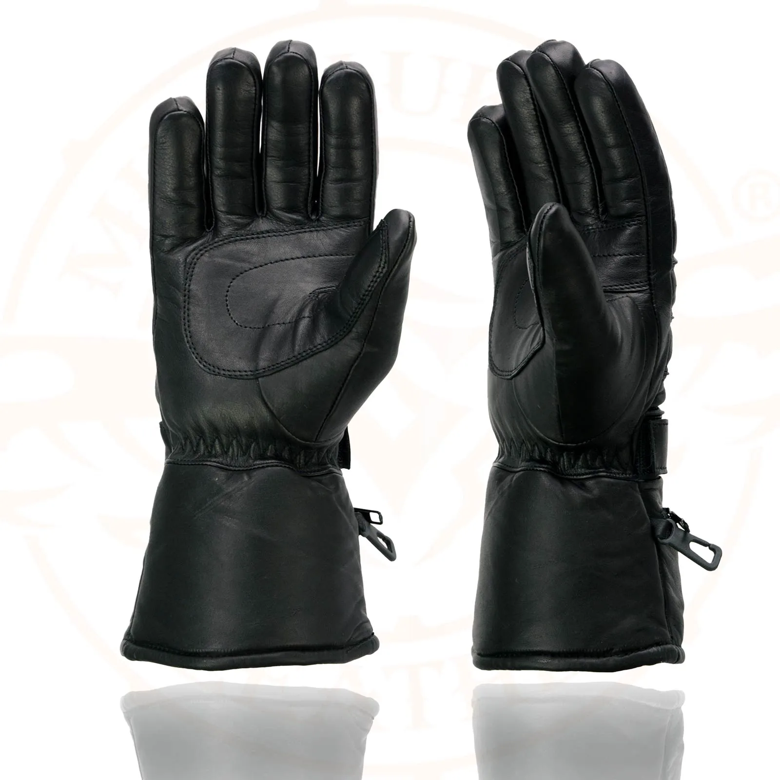 Milwaukee Leather SH232 Men's Black Leather Warm Lining Gauntlet Motorcycle Hand Gloves W/ Rain Mitten and Adjustable Strap