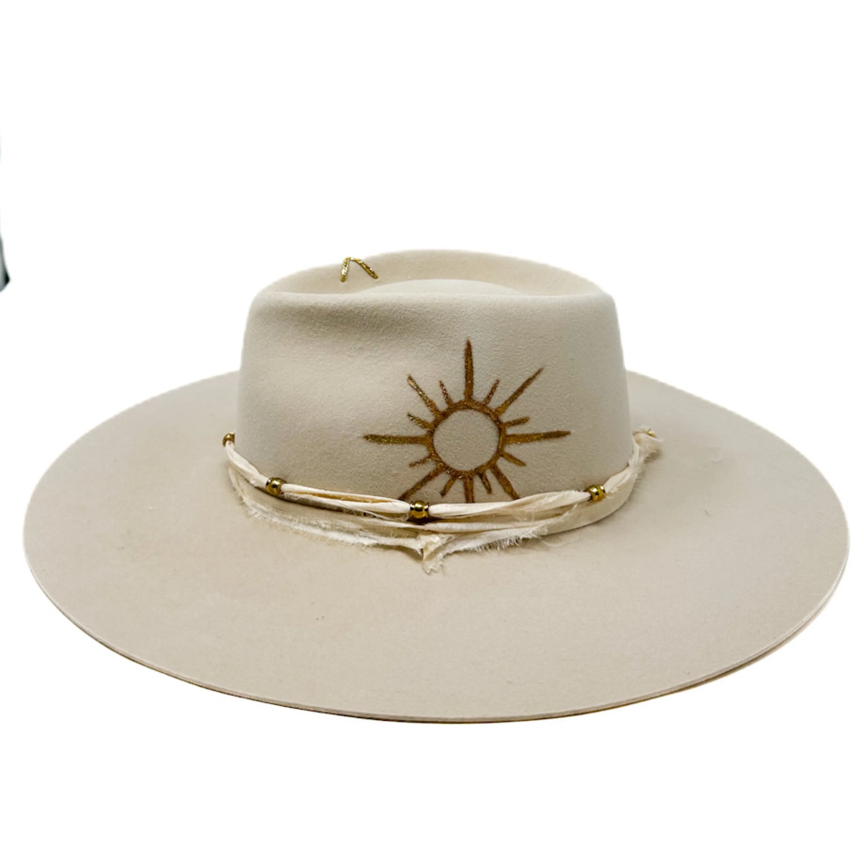 MONTANA wide brim fedora cream with painted sun