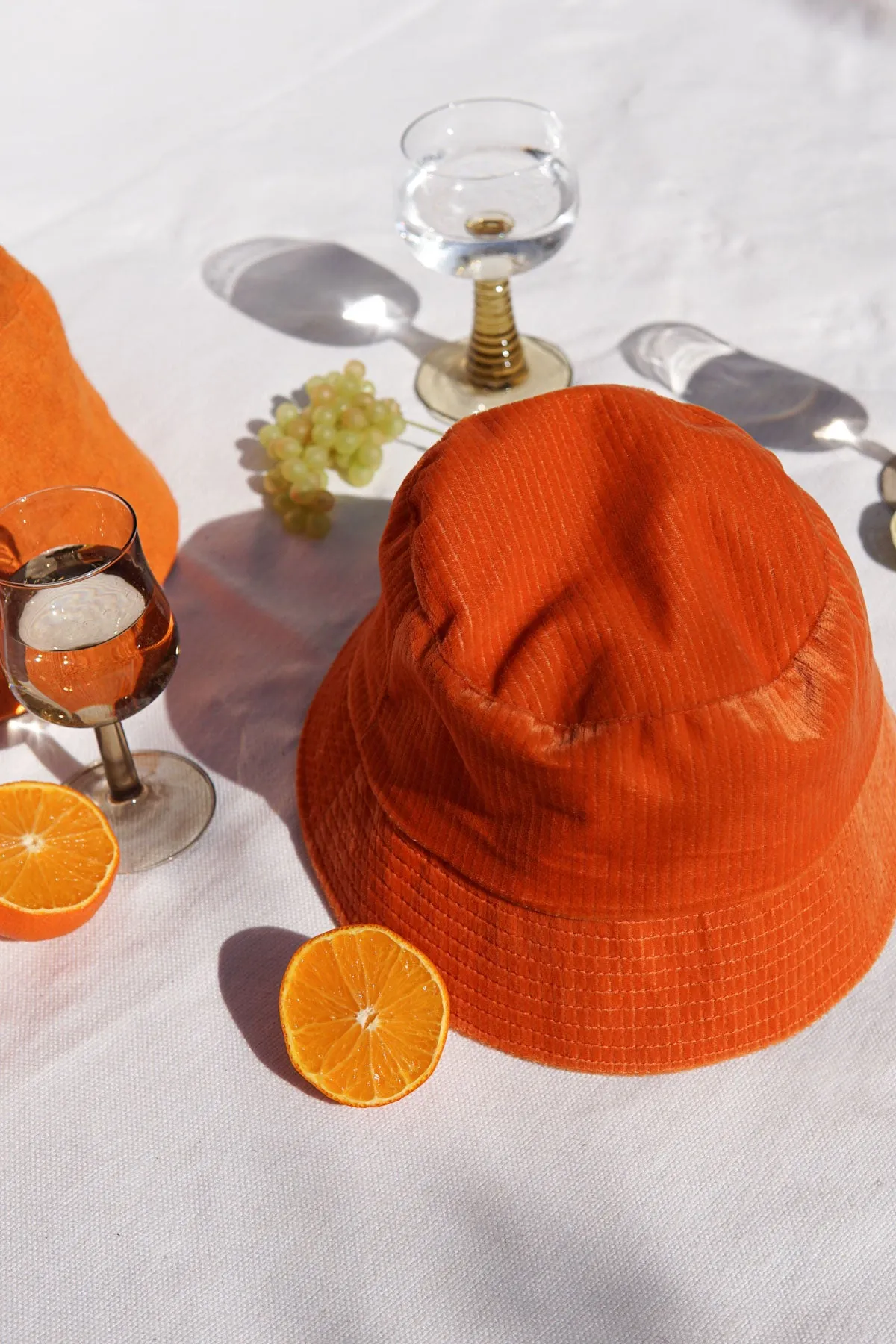 Orange velvet bucket hat