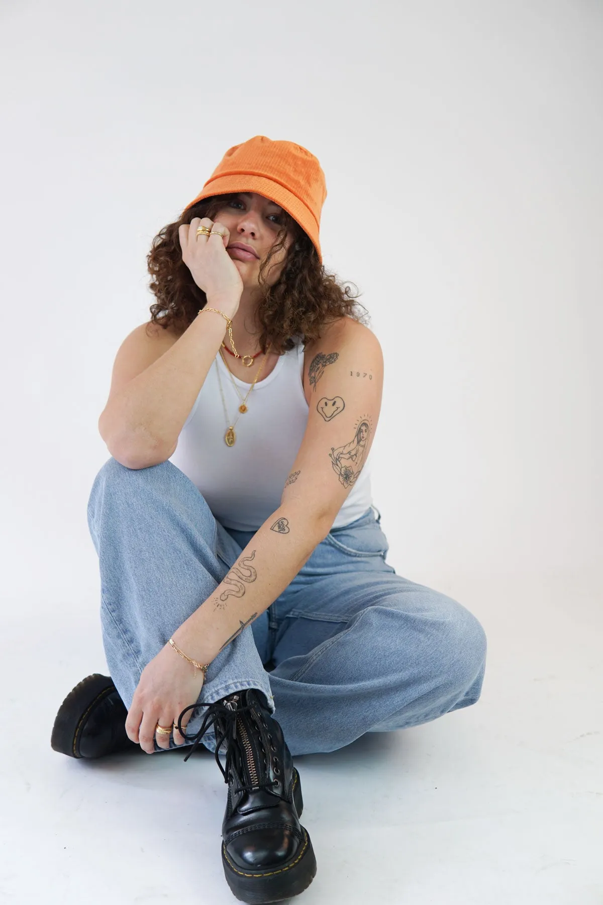 Orange velvet bucket hat