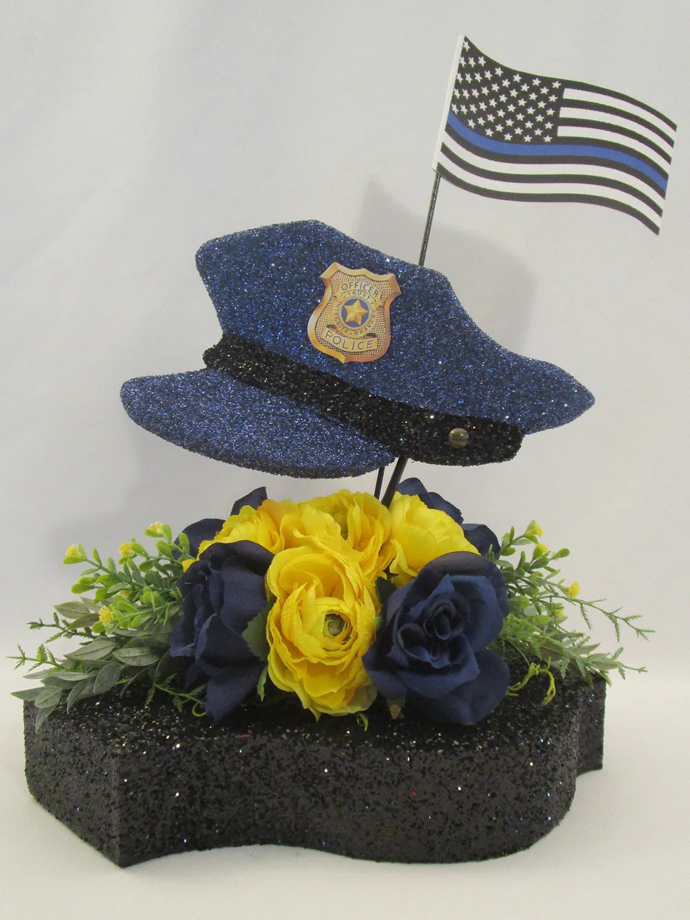 Police hat floral centerpiece