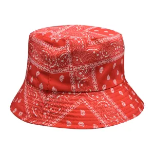 Red Reservible Cashew Flowers Print Boonie Bucket Hat Cap Brim Outdoor Sun Safari Camping Fishing