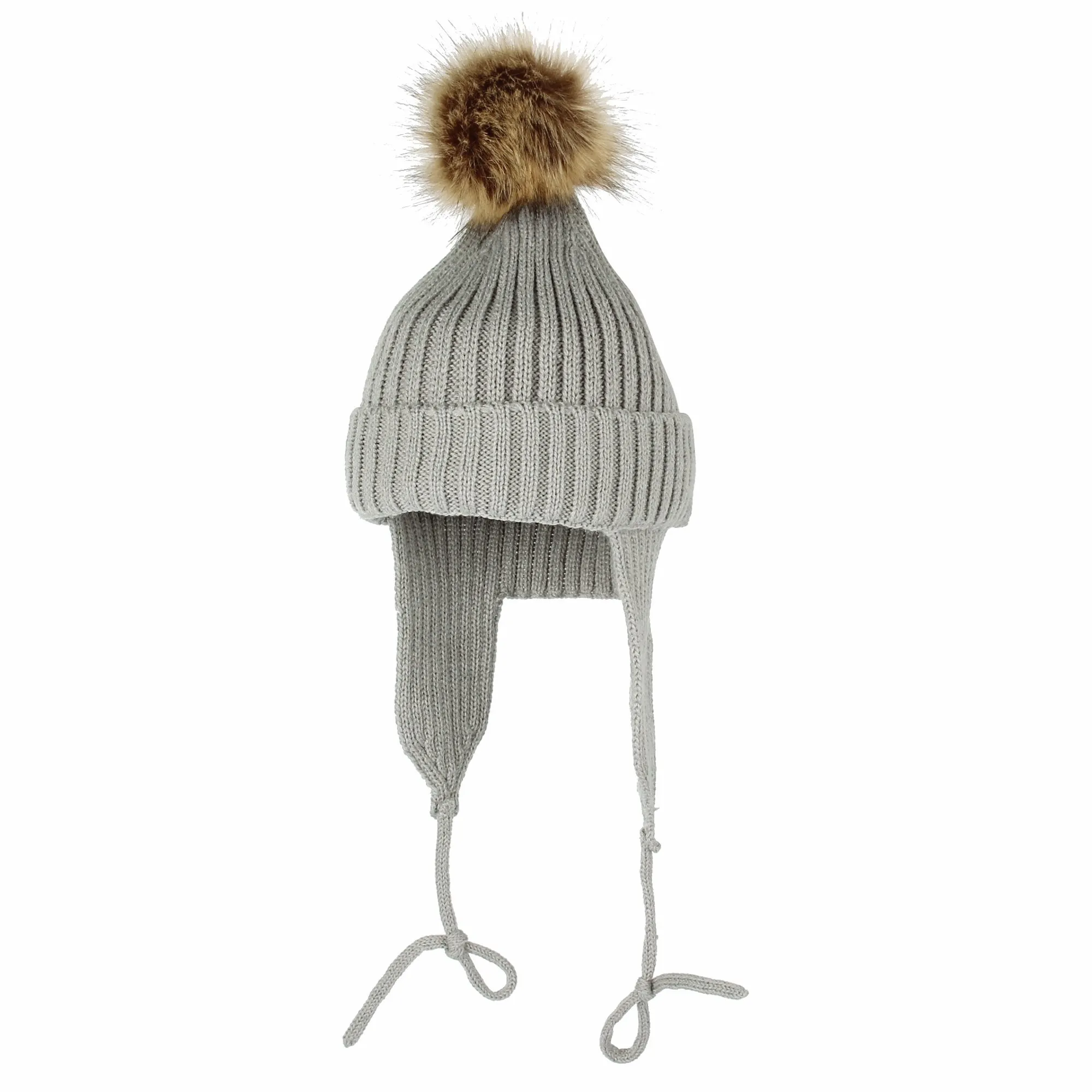 Ribbed Knit Beanie Velour Lining Hat Pom Earflaps Cap BZ70012