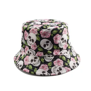 Unisex Reservible Skull Print Boonie Bucket Hat Cap Brim Outdoor Sun Safari Camping Fishing